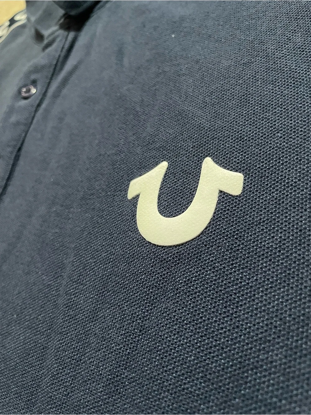 True Religion Navy Polo with White Logo Shoulder Tape